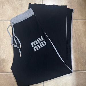 Miu Miu Black and Gray Wide Leg Trousers